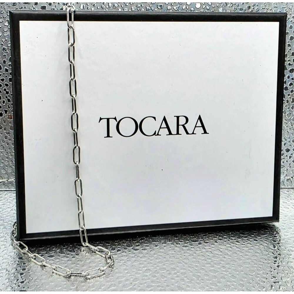 New Tocara Silver Link Necklace Stainless Steel Paperclip Chain Choker Clarisse